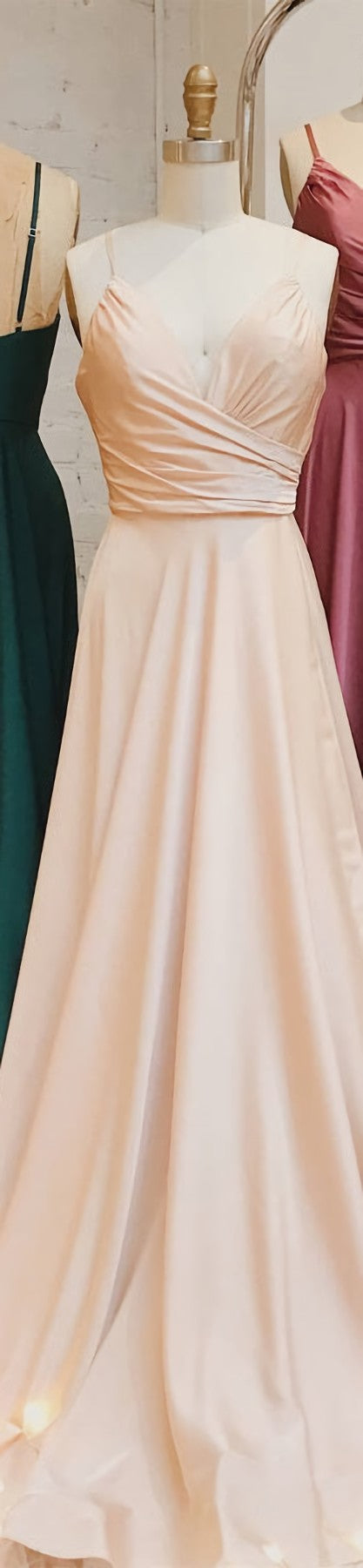 Bridesmaid Dress Shopping, A-Line Straps Ruched Long Bridesmaid Dress Formal Dresses