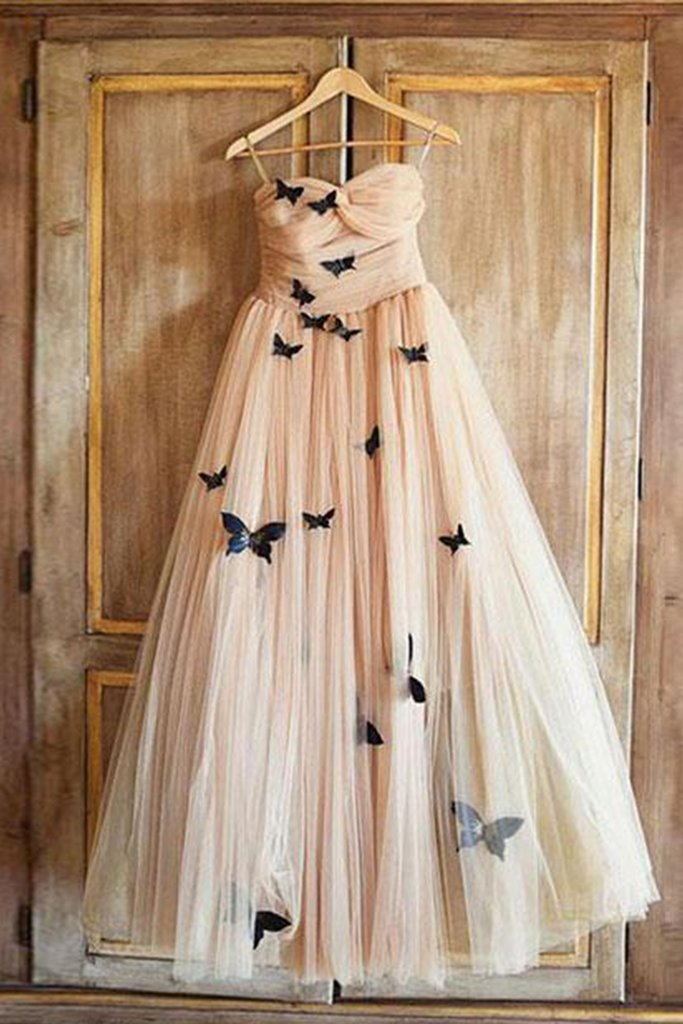 Prom Dresses With Pockets, A-Line Sweetheart 3D Butterfly Appliques Prom Dress Long Formal Gown