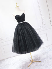 Prom Dress Types, A-Line Sweetheart Neck Black Short Prom Dress, Black Formal Evening Dresses