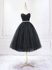 Prom Dress Classy, A-Line Sweetheart Neck Black Short Prom Dress, Black Formal Evening Dresses