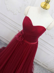 Quinceanera Dress, A-Line Sweetheart Neck Burgundy Long Prom Dress, Burgundy Bridesmaid Dress
