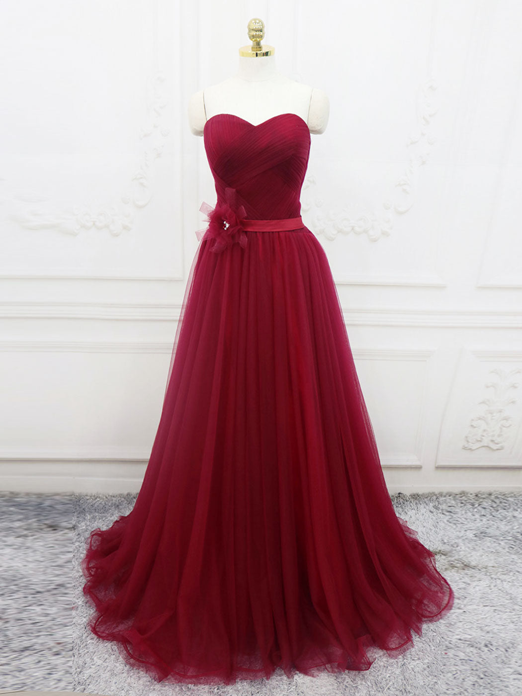 Dress Outfit, A-Line Sweetheart Neck Burgundy Long Prom Dress, Burgundy Bridesmaid Dress