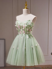 Homecoming Dresses Bodycon, A- Line Sweetheart Neck Tulle Green Short Prom Dress, Green Homecoming Dresses