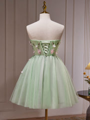 Homecomming Dress Black, A- Line Sweetheart Neck Tulle Green Short Prom Dress, Green Homecoming Dresses