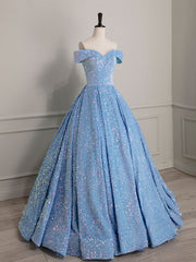 Prom Dresses Short, A-Line Sweetheart Neck Velvet Sequin Blue Long Prom Dress, Blue Formal Dress