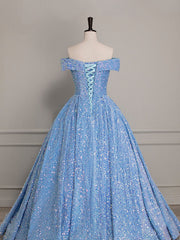 Prom Dresses Under 111, A-Line Sweetheart Neck Velvet Sequin Blue Long Prom Dress, Blue Formal Dress