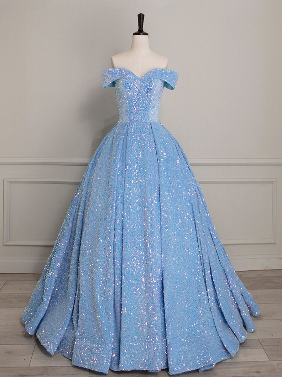 Prom Dresses Long, A-Line Sweetheart Neck Velvet Sequin Blue Long Prom Dress, Blue Formal Dress