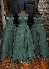 Prom Dresses For Short Girls, A-line Sweetheart Spaghetti Straps Long/Floor-Length Glitter Prom Dress With Pockets