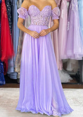 Homecoming Dress Classy Elegant, A-line Sweetheart Strapless Long/Floor-Length Chiffon Prom Dress with Detachable Balloon Sleeves