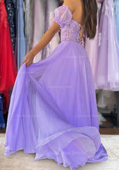 Homecoming Dresses Aesthetic, A-line Sweetheart Strapless Long/Floor-Length Chiffon Prom Dress with Detachable Balloon Sleeves