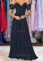 Homecoming Dress Shop, A-line Sweetheart Strapless Long/Floor-Length Chiffon Prom Dress with Detachable Balloon Sleeves