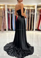 Bridesmaid Dresses Different Styles, A-line Sweetheart Strapless Sweep Train Charmeuse Prom Dress With Pleated Split