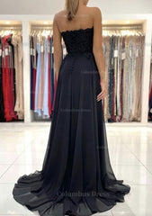 On Shoulder Dress, A-line Sweetheart Sweep Train Chiffon Prom Dress With Lace Beading Split