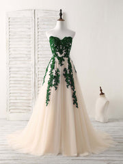 Bridesmaid Dresses Beach, A-Line Sweetheart Tulle Lace Applique Green Long Prom Dress, Bridesmaid Dress