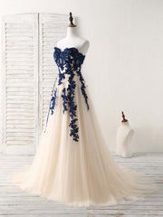 Bridesmaid Dress Designer, A-Line Sweetheart Tulle Lace Applique Long Prom Dress, Bridesmaid Dress