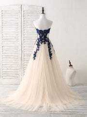 Bridesmaid Dresses Designers, A-Line Sweetheart Tulle Lace Applique Long Prom Dress, Bridesmaid Dress