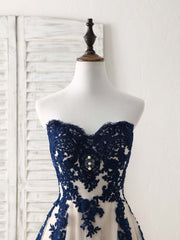 Bridesmaid Dress Design, A-Line Sweetheart Tulle Lace Applique Long Prom Dress, Bridesmaid Dress