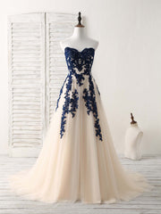 Bridesmaid Dresses Designs, A-Line Sweetheart Tulle Lace Applique Long Prom Dress, Bridesmaid Dress