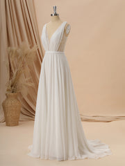 Wedding Dresses Tulle Lace, A-line Taffeta V-neck Appliques Lace Sweep Train Wedding Dress