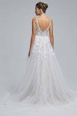 Wedding Dresses Styles, A-Line tulle applique sleeveless floor length wedding dress