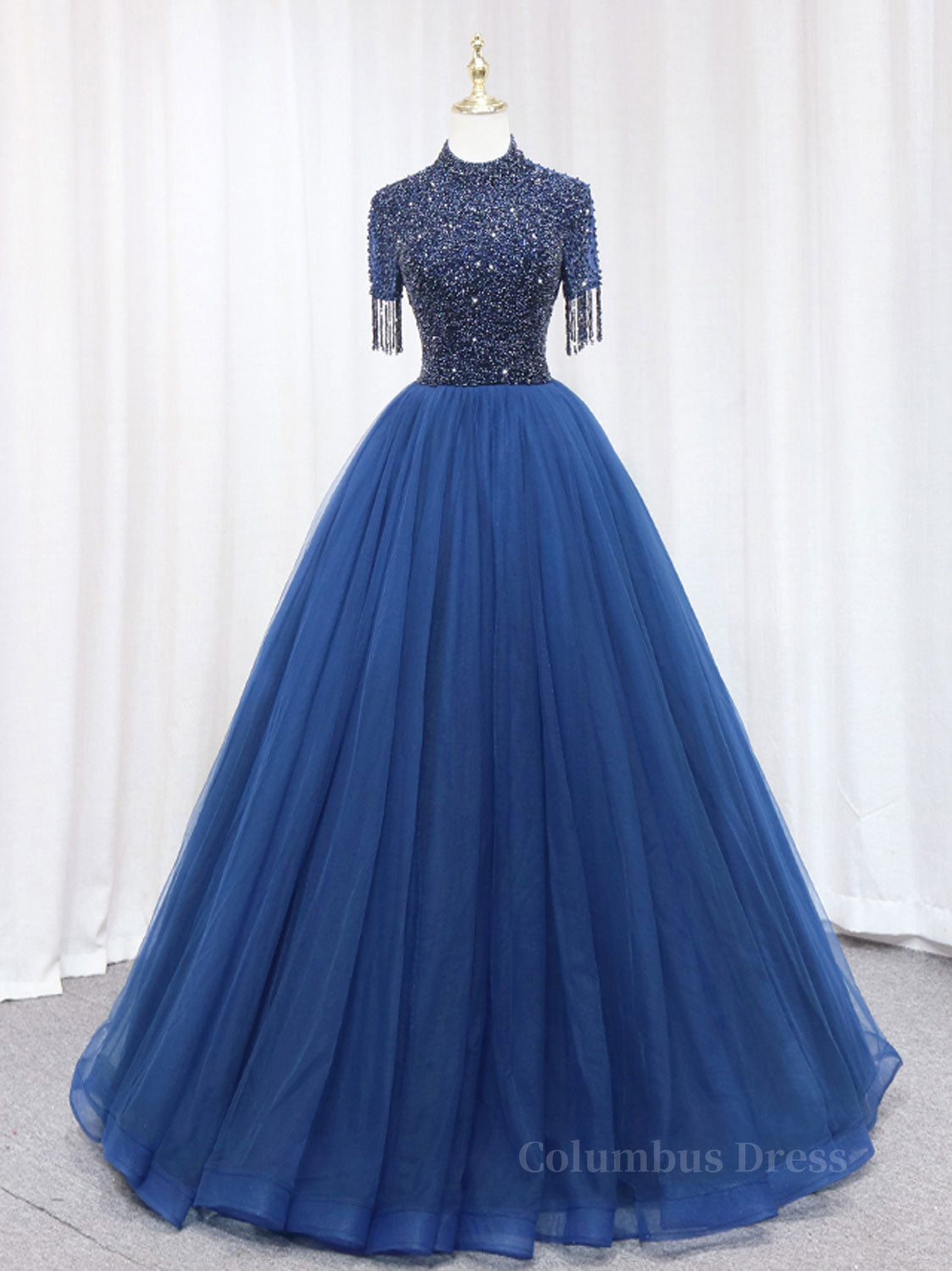 Prom Dresses 2025 Red, A-Line Tulle Blue Long Prom Dress, Blue Formal Evening Dress with Beading