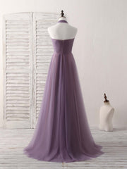 Party Dresses For Teenage Girls, A-Line Tulle High Low Long Prom Dress Simple Bridesmaid Dress