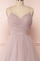Vintage Prom Dress, A-Line Tulle Layers Long Formal Dress, Cute V-Neck Evening Party Dress