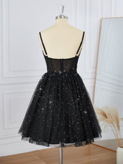 Homecoming Dresses Fashion Outfits, A-line Tulle Spaghetti Straps Appliques Lace Corset Short/Mini Dress