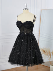Homecoming Dresses Pretty, A-line Tulle Spaghetti Straps Appliques Lace Corset Short/Mini Dress
