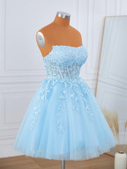 Prom Dresses Princess Style, A-line Tulle Strapless Appliques Lace Corset Short/Mini Dress
