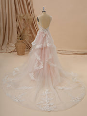 Wedding Dress Lace Simple, A-line Tulle Straps Appliques Lace Chapel Train Corset Wedding Dress