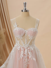 Wedding Dresses Princesses, A-line Tulle Straps Appliques Lace Chapel Train Corset Wedding Dress