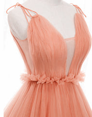 Wedsing Dresses Vintage, A-line Tulle Straps Low Back Long Wedding Party Dress, Pink Tulle Long Prom Dress