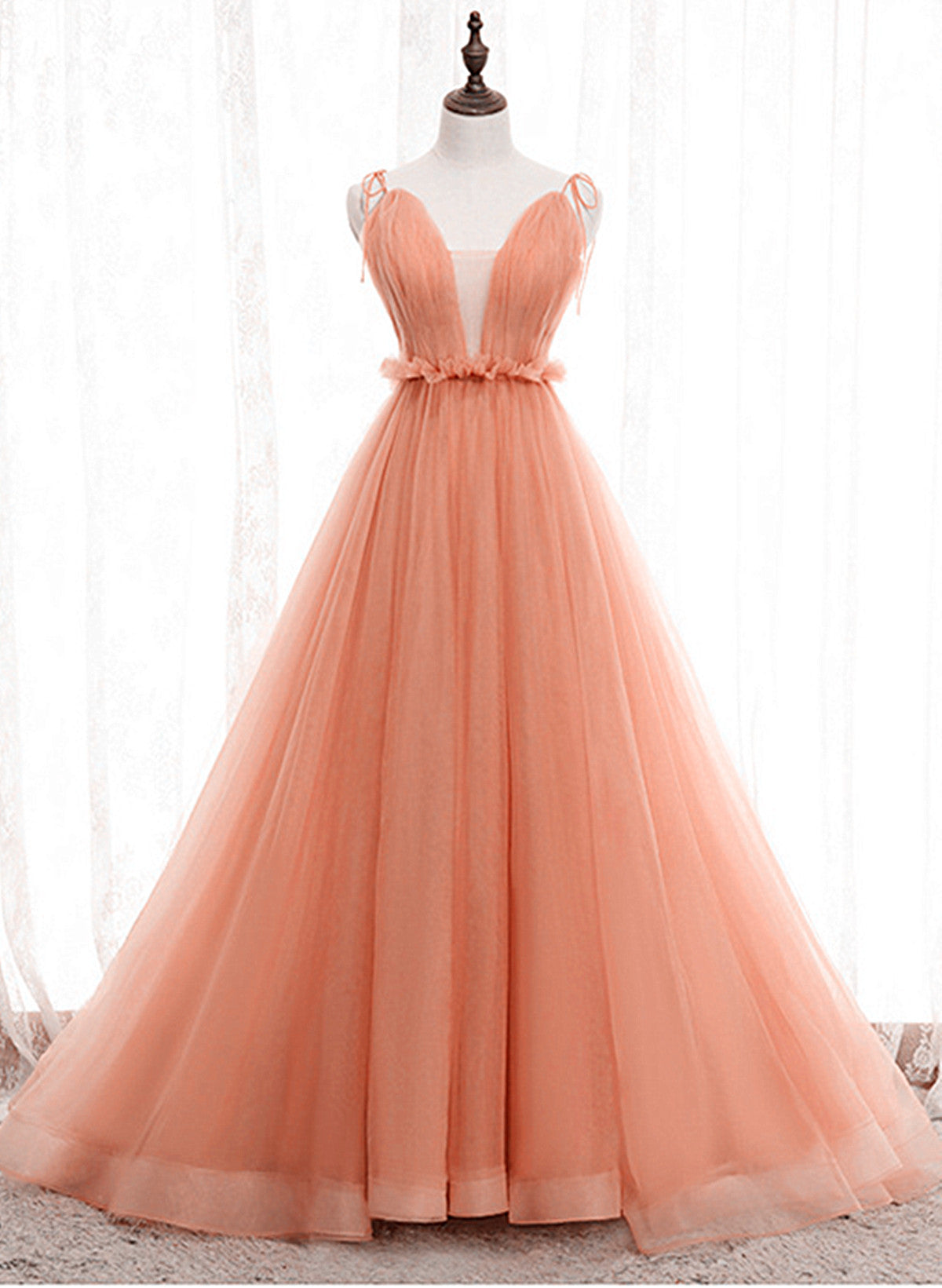 Wed Dresses Vintage, A-line Tulle Straps Low Back Long Wedding Party Dress, Pink Tulle Long Prom Dress