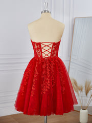 Homecoming Dress 2032, A-line Tulle Sweetheart Appliques Lace Corset Short/Mini Dress