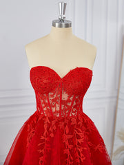 Homecoming Dress Formal, A-line Tulle Sweetheart Appliques Lace Corset Short/Mini Dress
