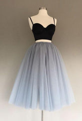 Prom Dress Pattern, A Line Two Piece Homecoming Dresses Short Tulle Prom Gowns