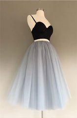 Prom Dresses Patterned, A Line Two Piece Homecoming Dresses Short Tulle Prom Gowns