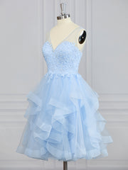 Prom Dress Inspiration, A-line V-neck Cascading Ruffles Knee-Length Dress