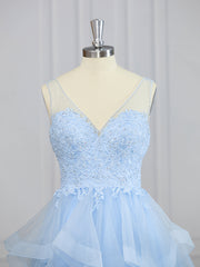 Prom Dress Shopping, A-line V-neck Cascading Ruffles Knee-Length Dress