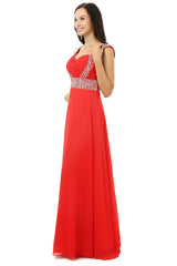 Party Dresses Outfit, A-line V Neck Chiffon Long Red Prom Dresses