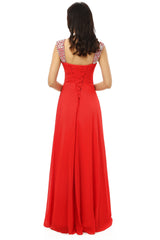 Party Dress Shopping, A-line V Neck Chiffon Long Red Prom Dresses
