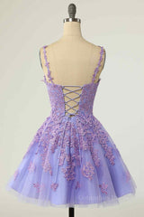 Party Dress Baby, A-line V Neck Lace-Up Applique Mini Homecoming Dress