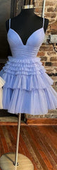 Homecoming Dress Shopping Near Me, A-Line V-Neck Multi-Tiered Short Party Dress,Light Pink Cocktail Dresses Short