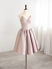 Homecomming Dresses Fitted, A-Line V  Neck Pink Short Prom Dress, Pink Homecoming Dresses
