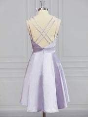 Prom Dress Casual, A-line V-neck Ruffles Short/Mini Elastic Woven Satin Dress