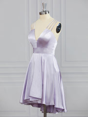 Prom Dresses Sale, A-line V-neck Ruffles Short/Mini Elastic Woven Satin Dress
