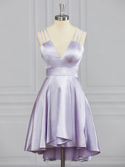 Prom Dresses With Long Sleeves, A-line V-neck Ruffles Short/Mini Elastic Woven Satin Dress