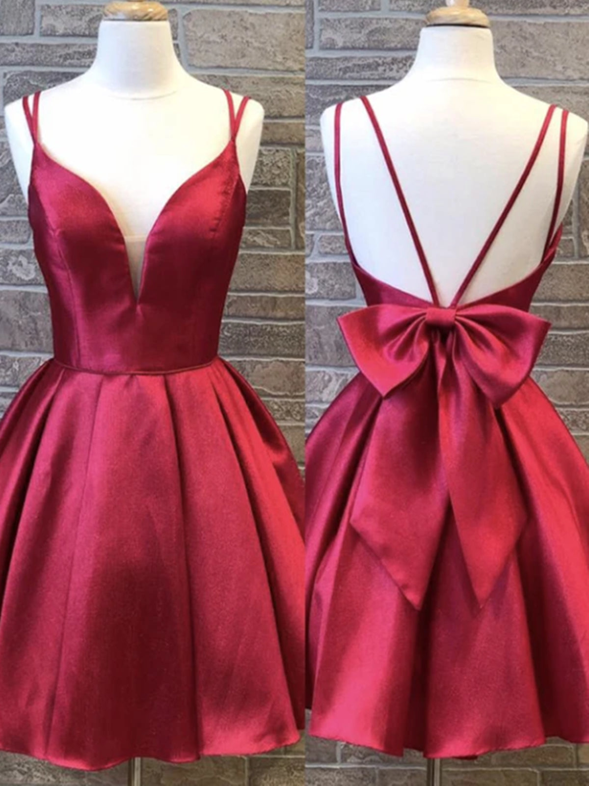 Formal Dresses 2033, A Line V Neck Short Burgundy Backless Prom Dresses, Short Wine Red Formal Homecoming Dresses