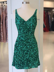 Floral Dress, A Line V Neck Short Green Prom Dresses, Short Green Homecoming Graduation Dresses